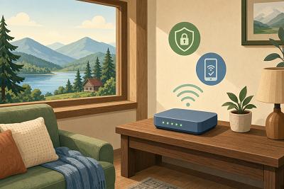 AI-generated editorial illustration about Internet for a Vacation Home or Rental