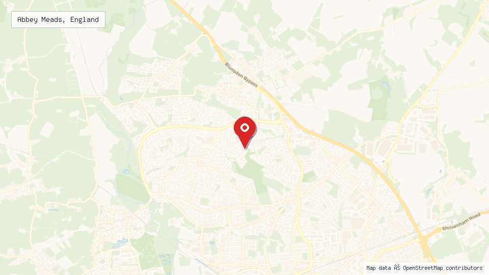 Street map of Abbey Meads, England with location pin