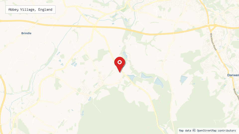 Street map of Abbey Village, England with location pin