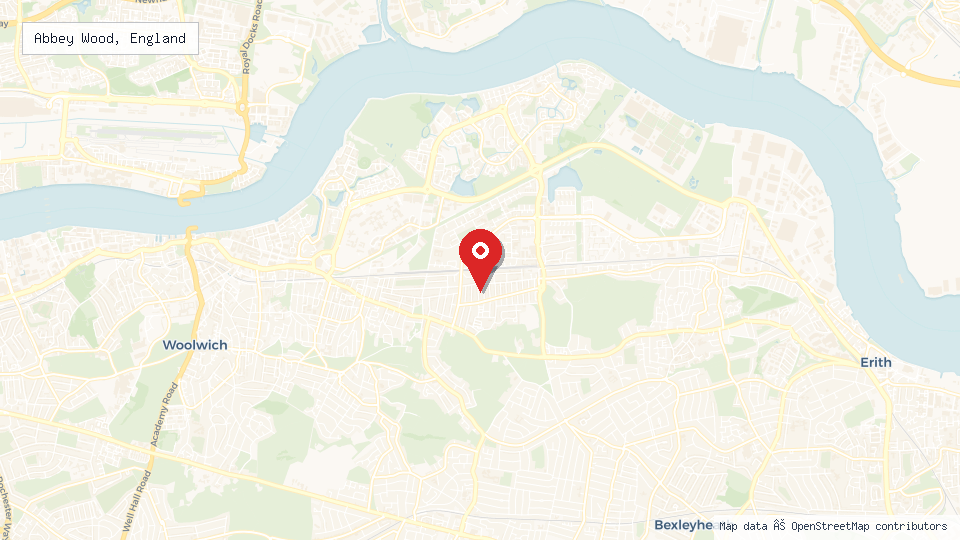 Street map of Abbey Wood, England with location pin