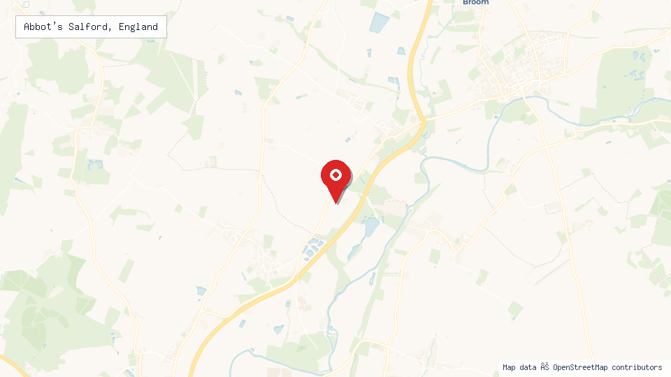 Street map of Abbot's Salford, England with location pin
