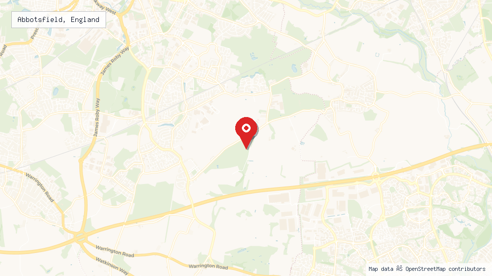 Street map of Abbotsfield, England with location pin