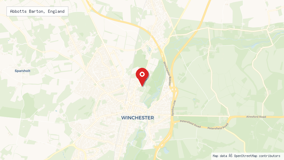 Street map of Abbotts Barton, England with location pin