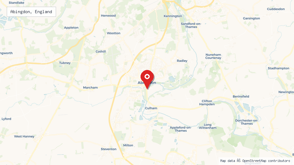 Street map of Abingdon, England with location pin