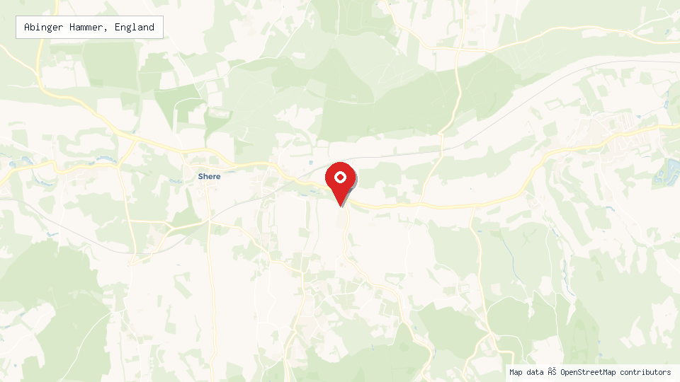 Street map of Abinger Hammer, England with location pin
