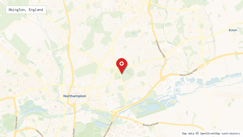 Street map of Abington, England with location pin