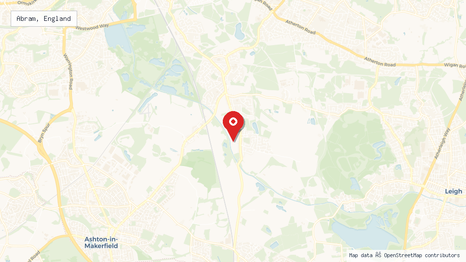 Street map of Abram, England with location pin