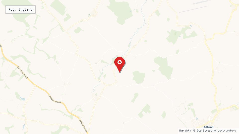 Street map of Aby, England with location pin