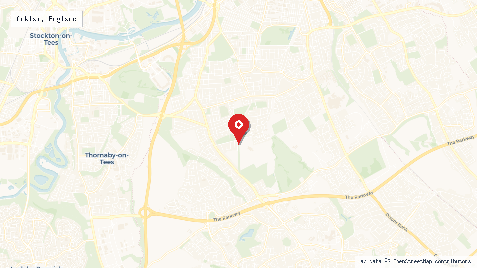 Street map of Acklam, England with location pin