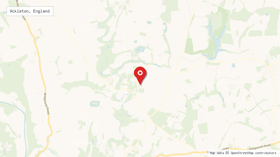 Street map of Ackleton, England with location pin