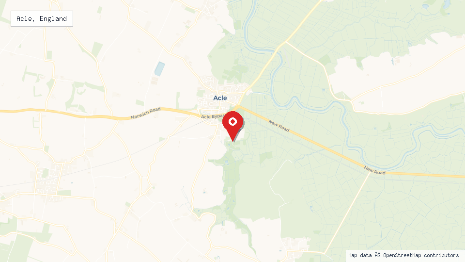Street map of Acle, England with location pin