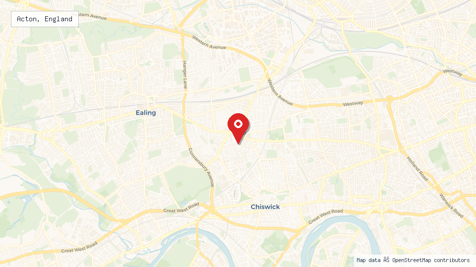 Street map of Acton, England with location pin