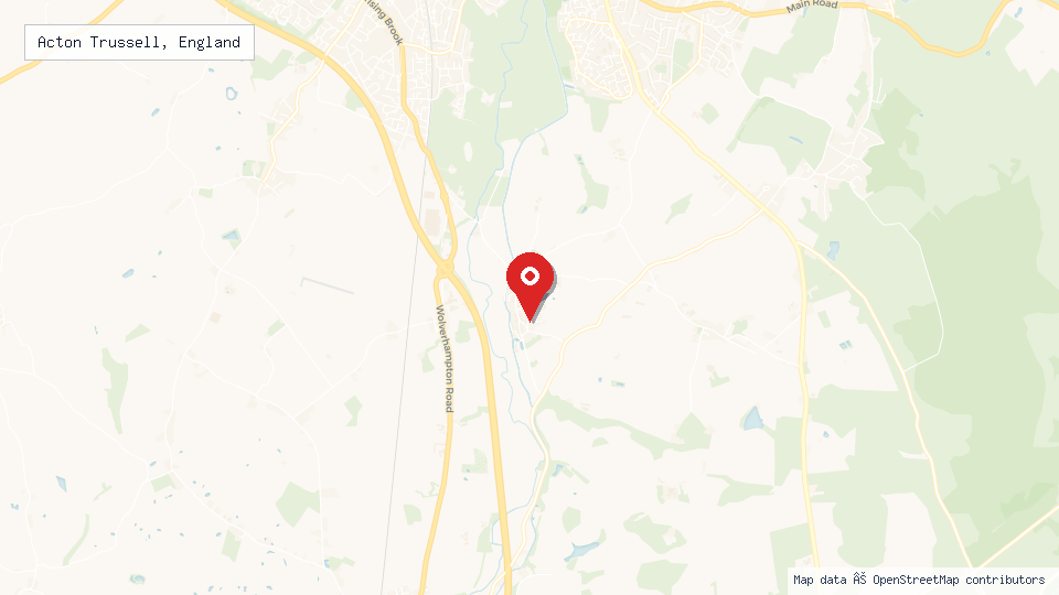 Street map of Acton Trussell, England with location pin