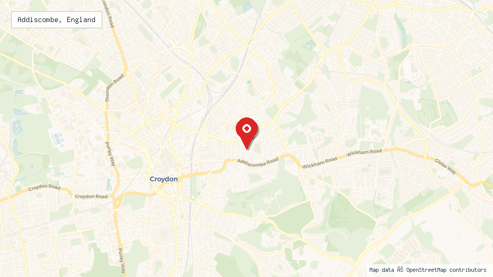 Street map of Addiscombe, England with location pin