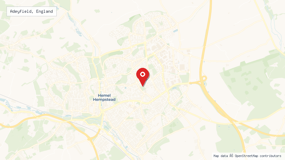 Street map of Adeyfield, England with location pin