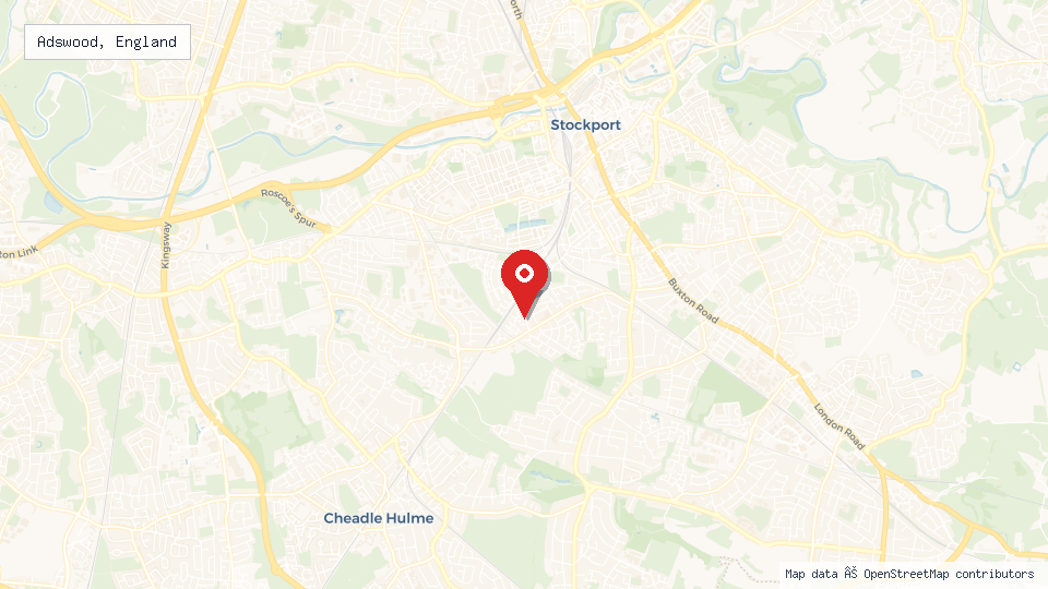 Street map of Adswood, England with location pin