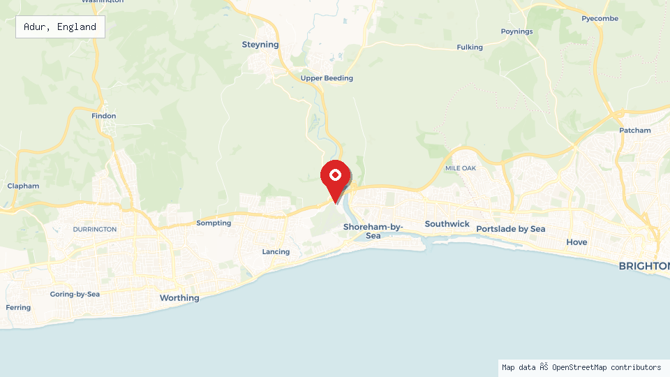 Street map of Adur, England with location pin