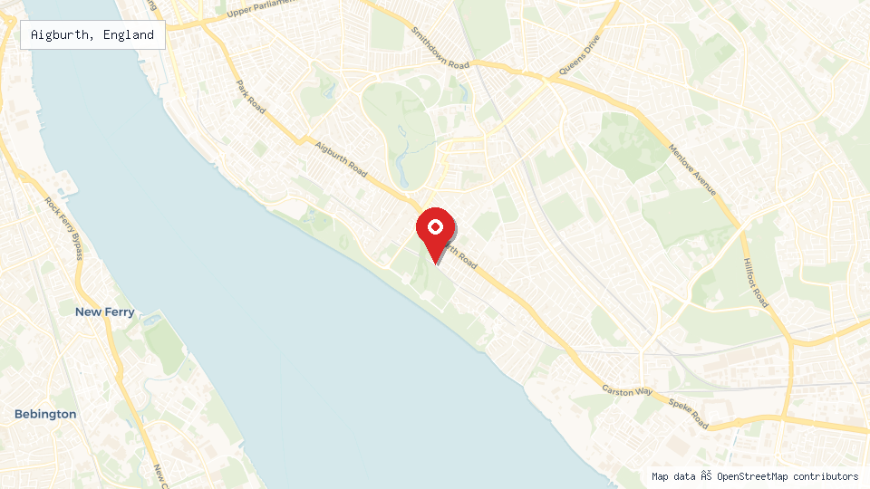 Street map of Aigburth, England with location pin
