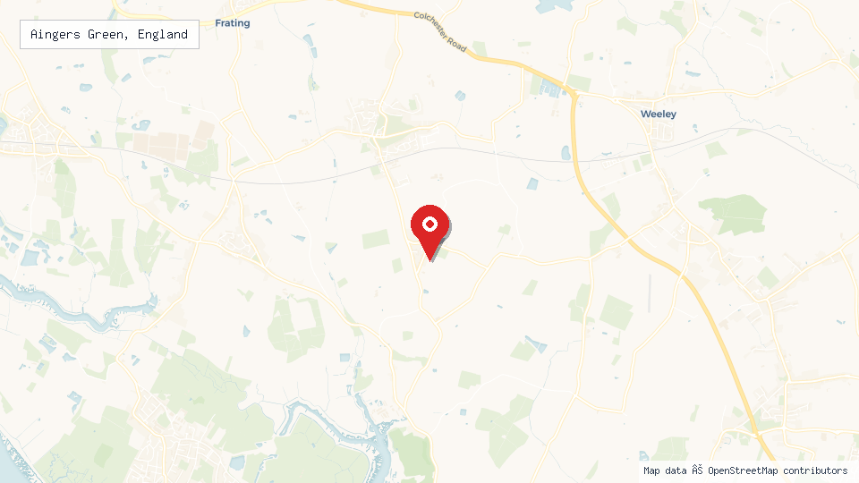 Street map of Aingers Green, England with location pin