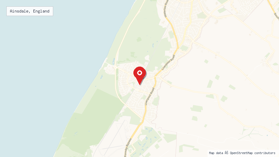 Street map of Ainsdale, England with location pin