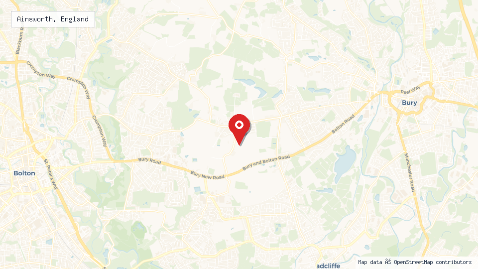 Street map of Ainsworth, England with location pin