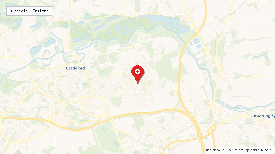 Street map of Airedale, England with location pin