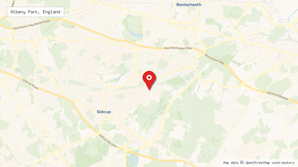 Street map of Albany Park, England with location pin