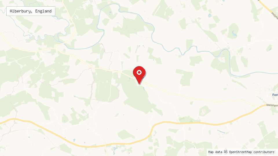 Street map of Alberbury, England with location pin