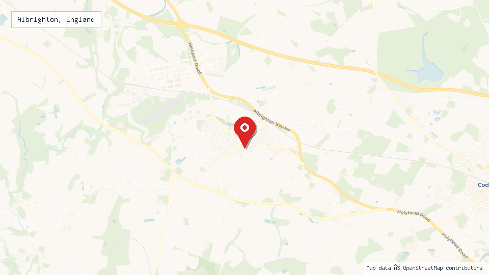 Street map of Albrighton, England with location pin