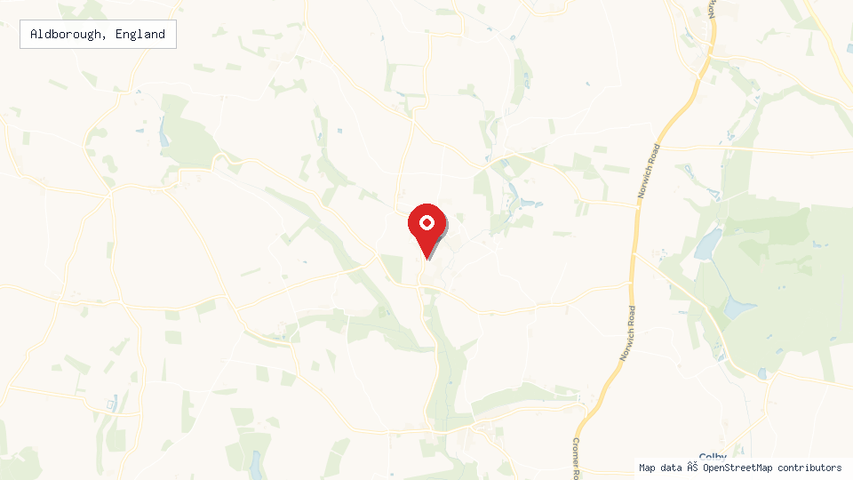 Street map of Aldborough, England with location pin