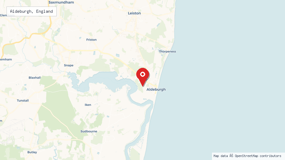 Street map of Aldeburgh, England with location pin