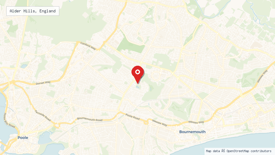 Street map of Alder Hills, England with location pin