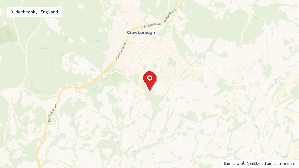 Street map of Alderbrook, England with location pin