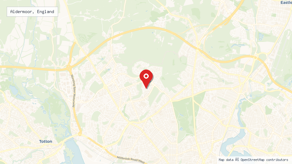 Street map of Aldermoor, England with location pin
