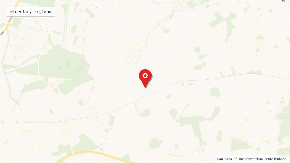 Street map of Alderton, England with location pin