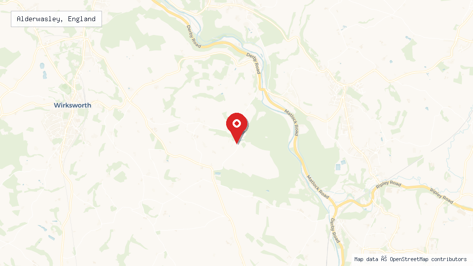 Street map of Alderwasley, England with location pin