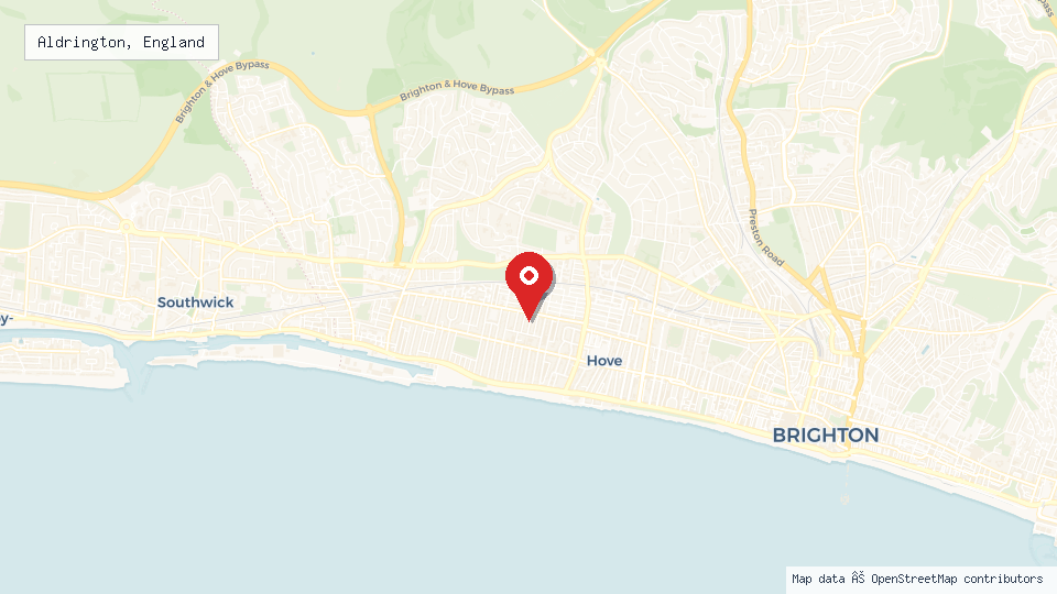 Street map of Aldrington, England with location pin