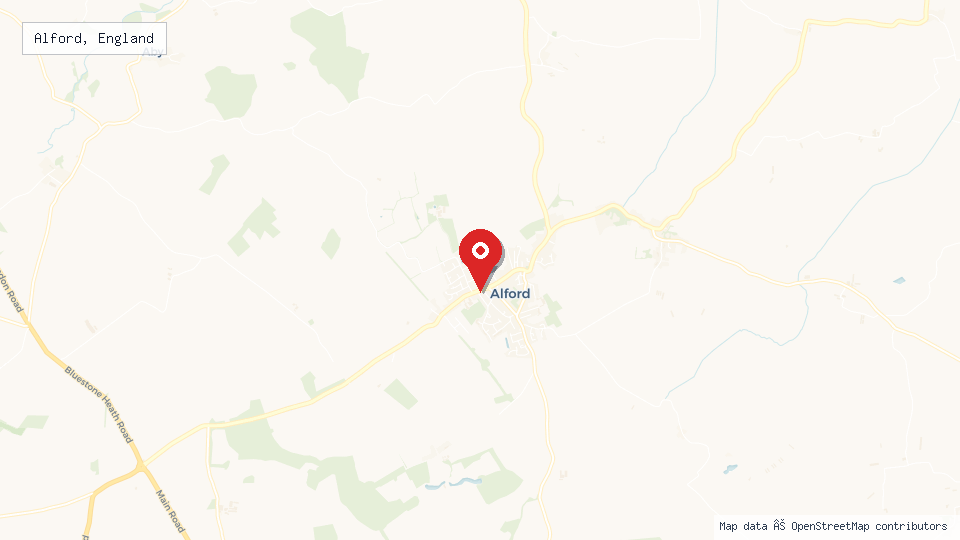 Street map of Alford, England with location pin