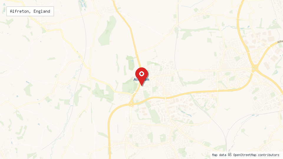 Street map of Alfreton, England with location pin