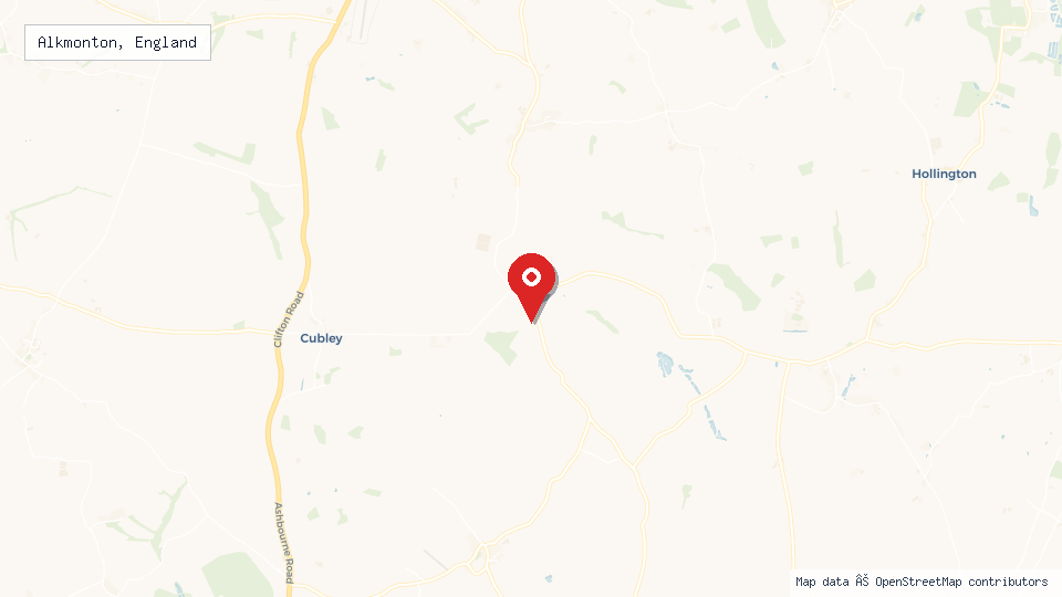 Street map of Alkmonton, England with location pin