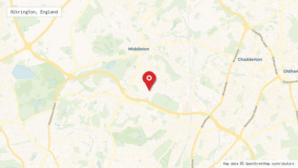 Street map of Alkrington, England with location pin