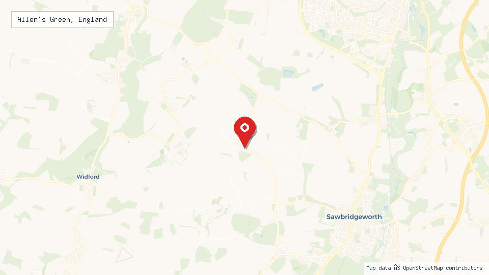 Street map of Allen's Green, England with location pin