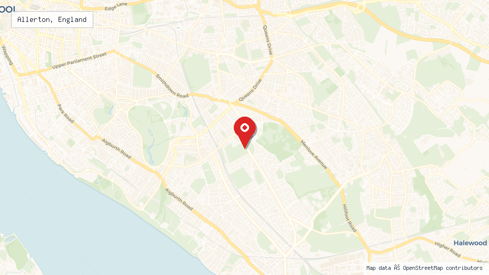 Street map of Allerton, England with location pin