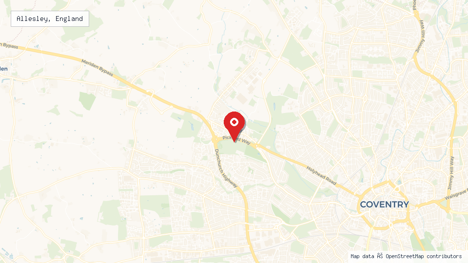 Street map of Allesley, England with location pin