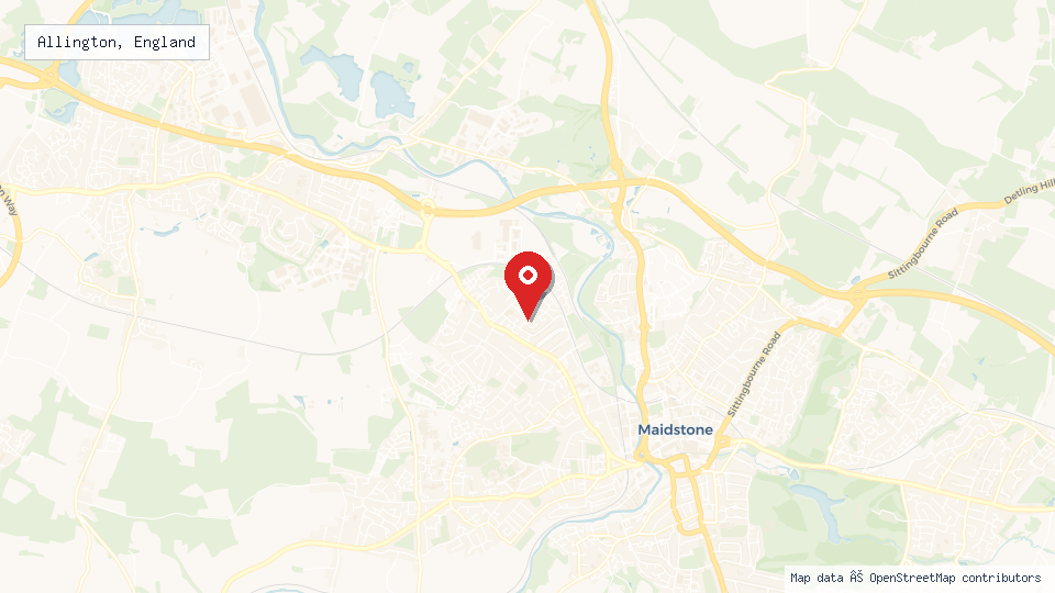 Street map of Allington, England with location pin