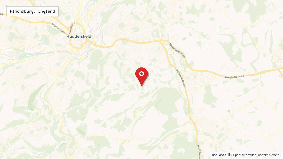 Street map of Almondbury, England with location pin