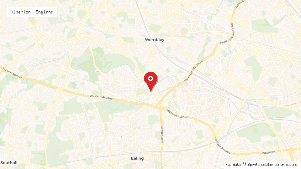 Street map of Alperton, England with location pin