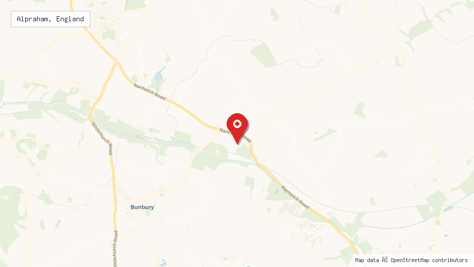 Street map of Alpraham, England with location pin