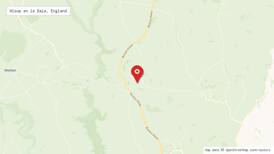 Street map of Alsop en le Dale, England with location pin