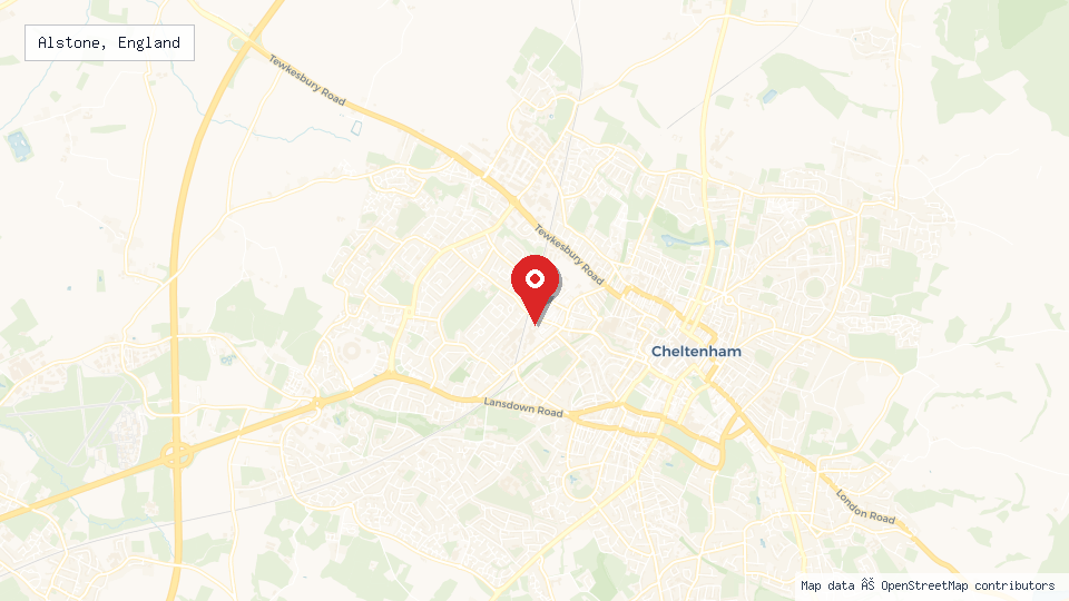 Street map of Alstone, England with location pin